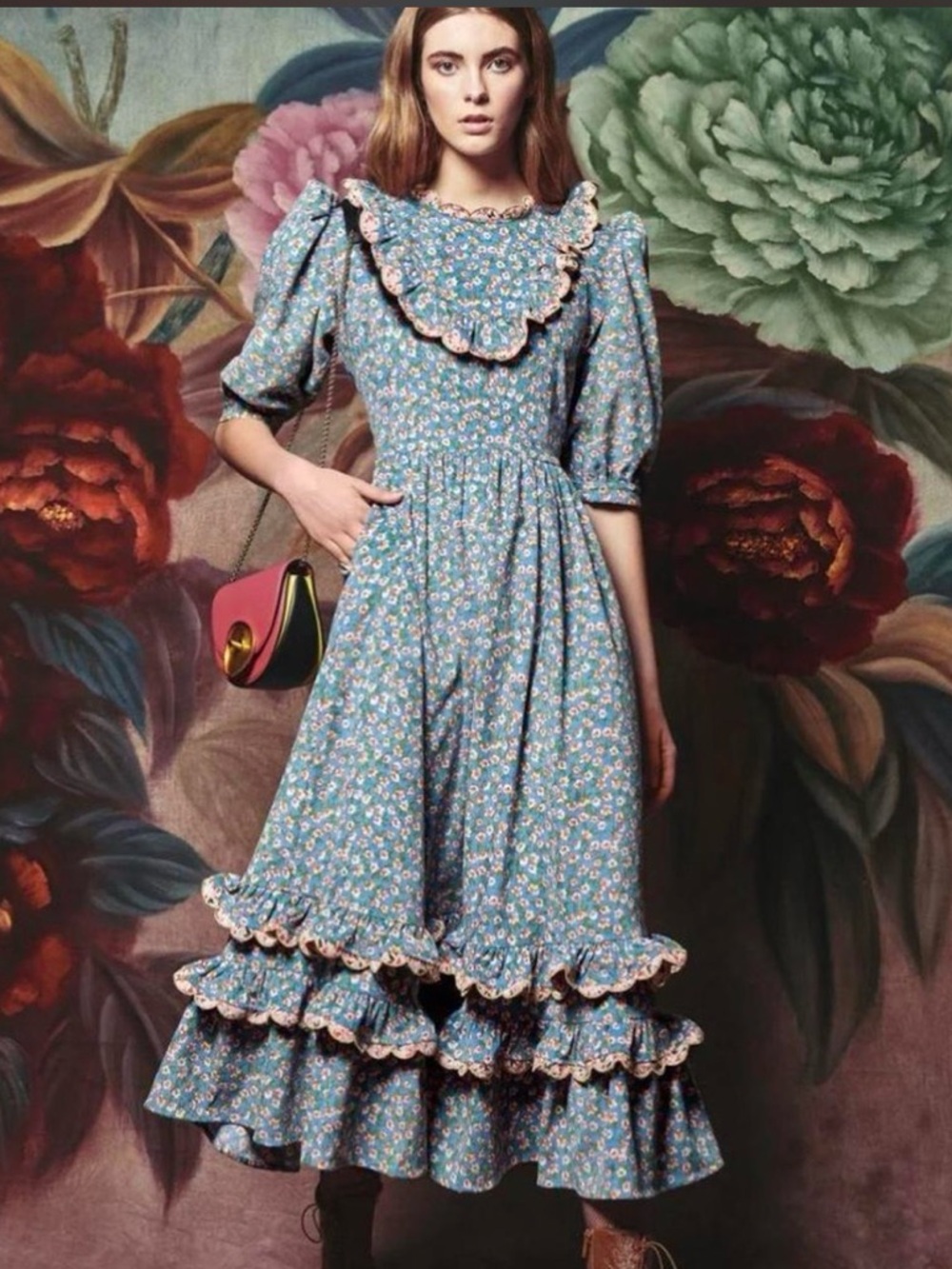 Celia B floral corduroy Abaca maxi dress size xs